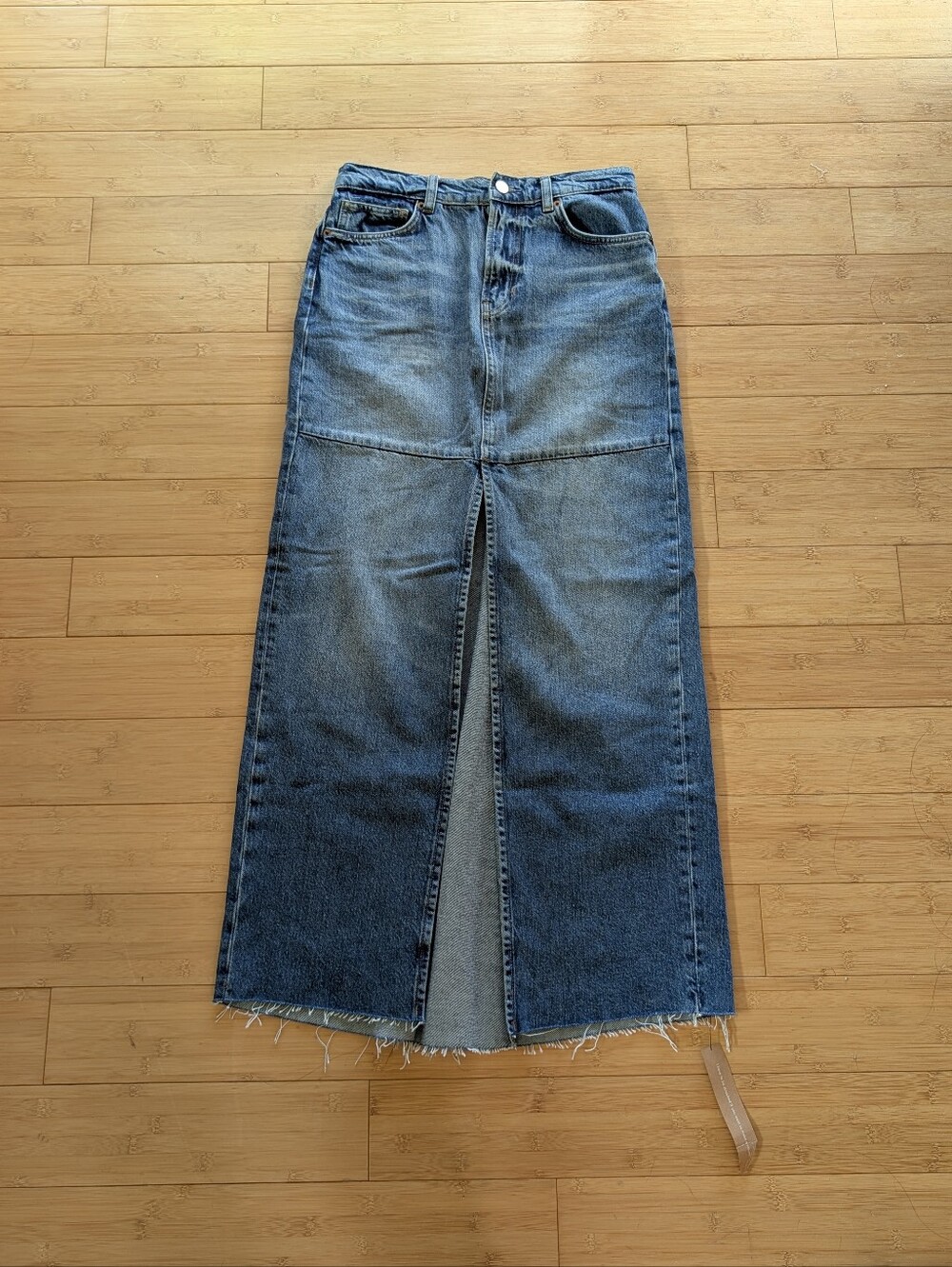 NWT Reformation Tazz Blue Denim Maxi Skirt with Front Slit Size 25